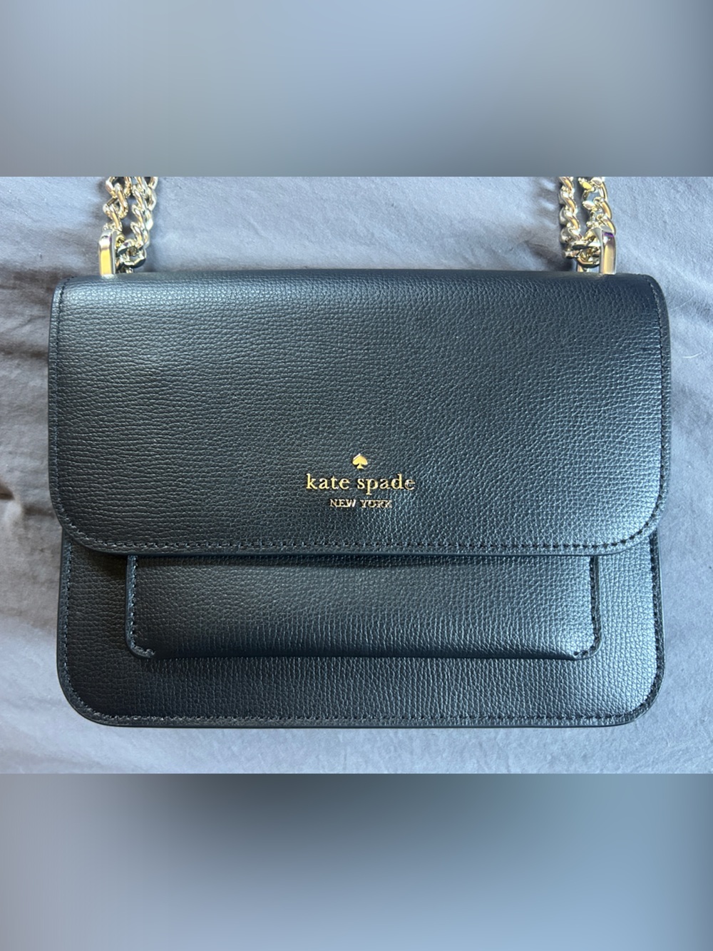 kate spade Black Leather Crossbody with Gold Chain Strap